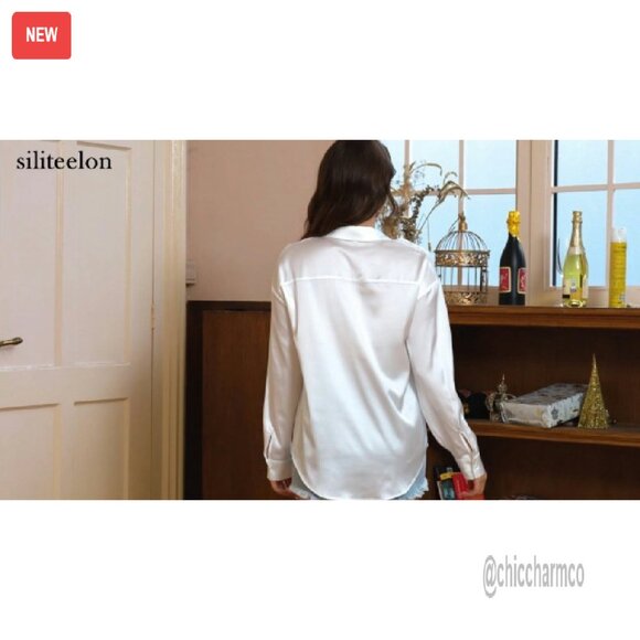 Satin Button Down Blouse Long Sleeve Office Work Business Top - Picture 5 of 5